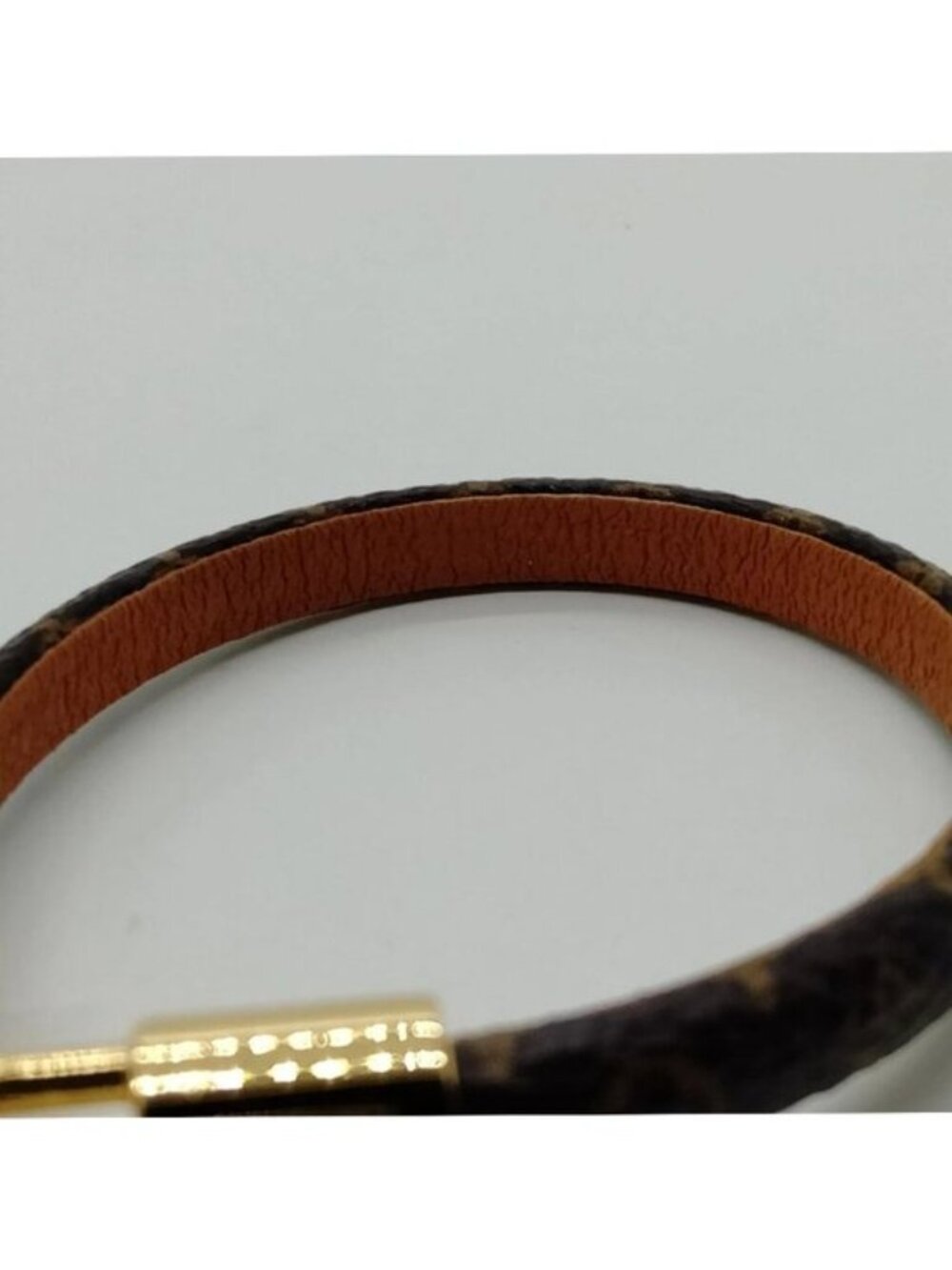 Authentic Louis Vuitton Monogram Heart Lock Leather Bracelet Gold Tone LV Charm - Picture 6 of 10